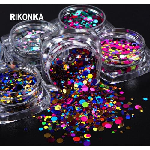 Mixed Color 3D Ultrathin Sequins Nail Glitter Flakes Mix Size Round Sparkly DIY Tips Manicure Paillette Nail Art Decoration RKMS
