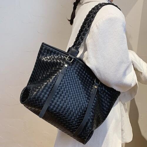 High Quality Women Pu Leather Handbags Fashion Ladies Large Capacity Shoulder Bag Casual Female Weave Big Tote Messenger Bags