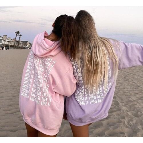 DropShipping Pink Sweat Oversized Hoodies Sweatshirt Women Autumn Winter Letter Print Casual Long Pullovers Ladies Korean Fashio