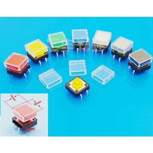 100Sets B3F Tactile Push Button Switch Keybutton Cap transparent Cover Momentary Tact 12x12x7.3 mm DIP Through Hole Vertical PCB