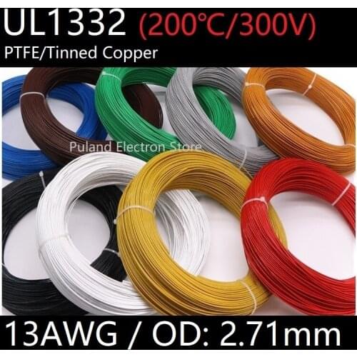 UL1332 PTFE Wire 13AWG OD 2.71mm FEP Plastic Insulated High Temperature Electron Cable Lamp DIY Tinned Copper Line 300V Colorful