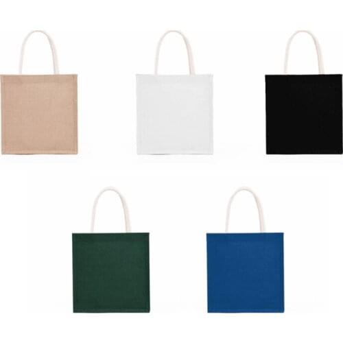 L5YA Women Jute Burlap Tote Bag Large Reusable Grocery Bags with Handles Swag Shopping Handbag Beach Travel Storage Organizer