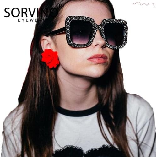 SORVINO 2020 Women Oversized Rhinestone Square Sunglasses Luxury Diamond Sunglass GLITTER HD Crystal Sun Glasses Shades SVN40