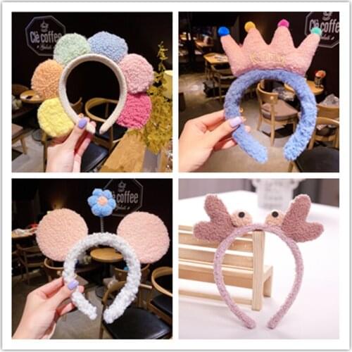 Winter Cartoon Crab Flower Headwear For Women Lamb Hair Band Wash Makeup Headband Children Kids Girl Cute Hair Accessories