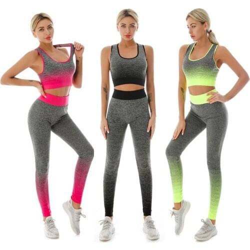 Women 2pcs Seamless Yoga Set Sport Suit Gymwear Workout Clothes Sleeveless Gym Top High Waist Leggings Fitness Sports Wear