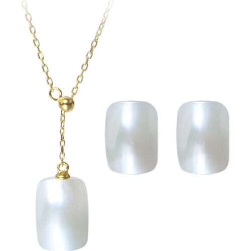 2021 Fashion Temperament Pearl Jewelry Set 925 Sterling Silver Pendant Necklace And Earring For Women Fine Accessories Wholesale
