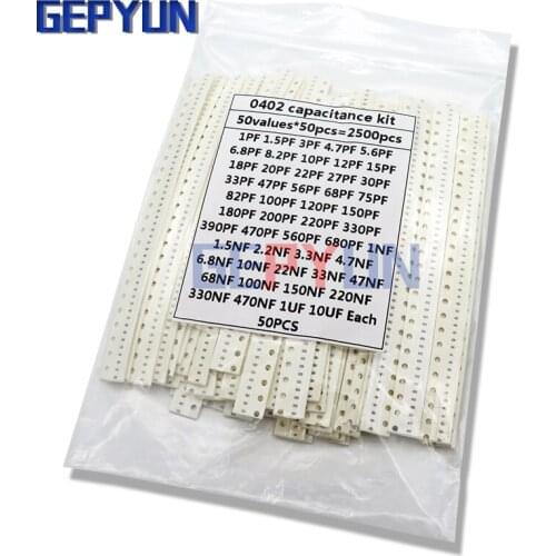 0402 SMD Ceramic Capacitor Assorted Kit 1pF~10uF 50values*50PCS=2500PCS Chip Ceramic Capacitor Samples ki