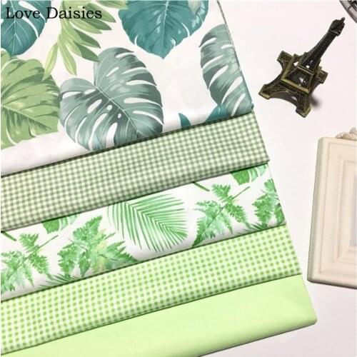 100% Cotton Twill Cloth GREEN BIG LEAVES Check Solid Green For DIY Crib Bedding Apparel Dress Cushion Patchwork Handwork Decor