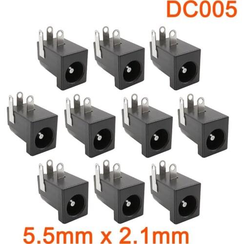 100Pcs/Lot DC-005 5.5x2.1mm DC Power Supply Jack Connector DC 2.1mm X 5.5mm Black DIY Electric Female Socket PCB Mount Connector