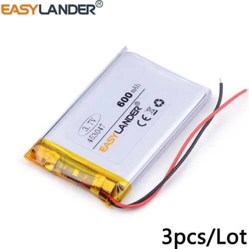 3pcs /Lot 3.7v lithium Li ion polymer rechargeable battery 453047 600mAh For Bluetooth MP3 MP4 PSP sound card beauty instrument