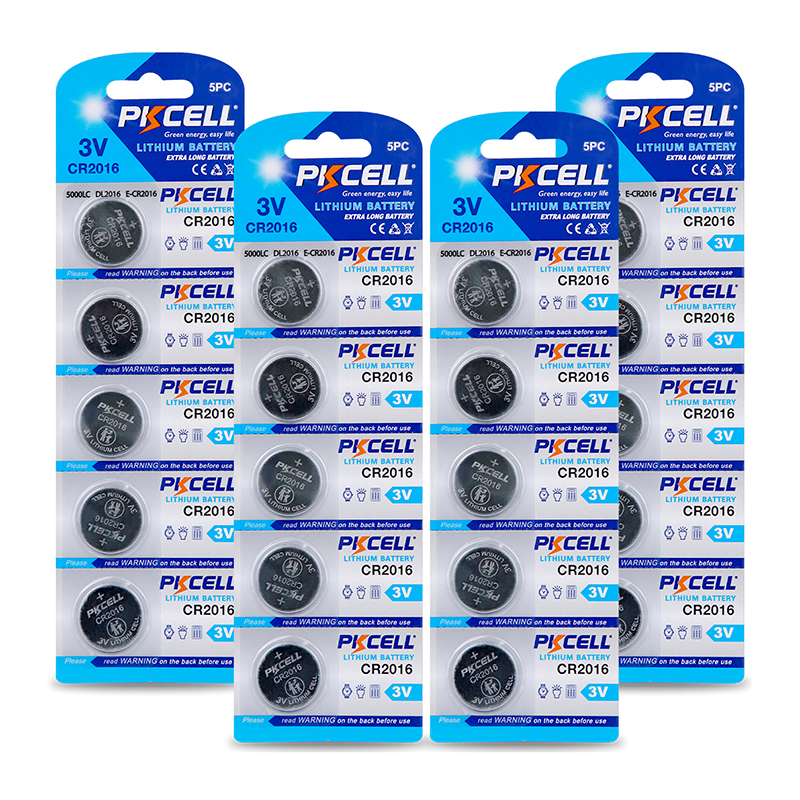 4Pack/20Pcs PKCELL CR2016 3V Lithium Battery BR2016 DL2016 ECR 2016 Button Batteries for Watch