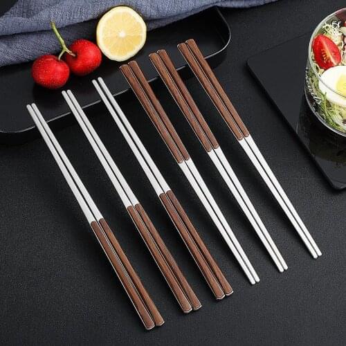 5 Pairs/Lot 304 Stainless Steel Chopsticks Set With Plastic Handle Non Slip Reusable Sushi Food Baguette Chopsticks Tableware