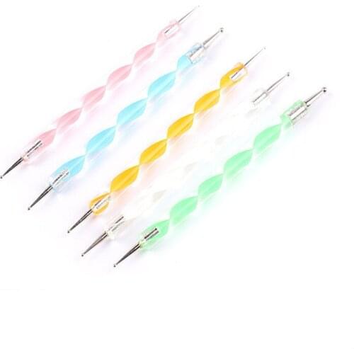 5 Pcs Point Drill Creasing Pen Clay Modeling Tool Spiral Double Head Nail Art Dotting Tools DIY Ball Styluses Tools