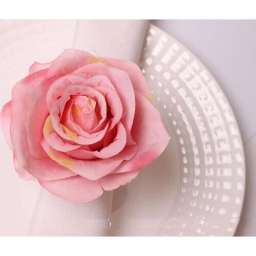 6pcs Western restaurant imitation rose flower napkin button, wedding hotel pink fake flower napkin ring cloth ring
