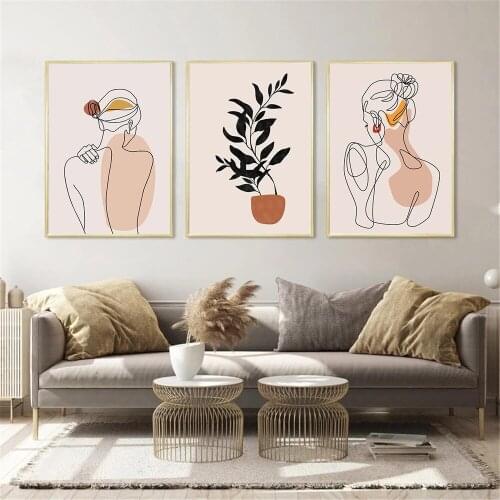 Abstract Woman Line Canvas Print Girl Body Back Minimalist Wall Art Poster Leaf Boho Wall Painting Pictures Living Room Decor