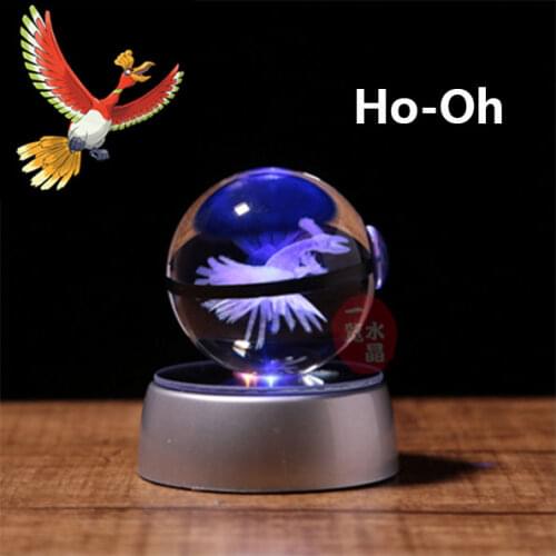 Japan Anime Pokemon Go Pokeball Ho-0h Model Engraving Crystal Ball with LED Light Toy for Boys Girls