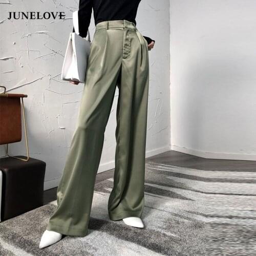 Satin High Waist Wide Leg Pants Loose Women Pants Summer Girls Long Stretch Straight Pants Trouser Casual 2020 Bottoms
