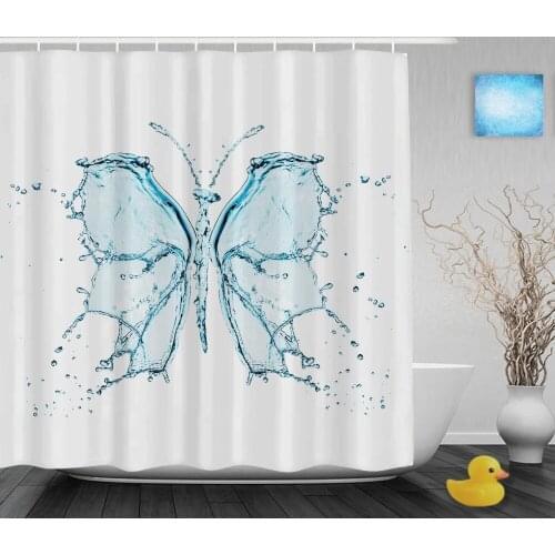 Butterfly Splashing Water Decor Bathroom Shower Curtains Beautiful Designed Shower Curtain Waterproof Ployster Fabric With Hooks