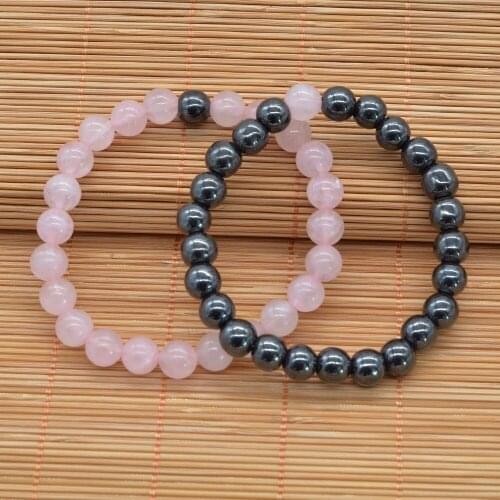Summer Style Natural Stone Beaded Bracelet Hematite Pink Quartz Set For Men Women Jewelry 2 Colors Couple Distance Bracelets