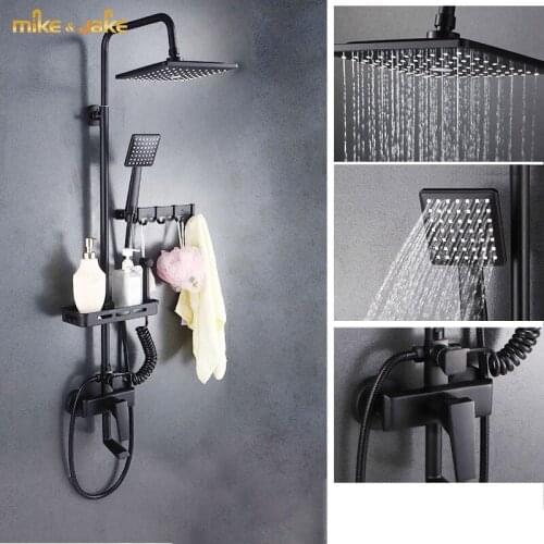 Matte black bath shower faucet black bath faucet wall message shower bath mixer rainfall shower mixer bathroom black shower set
