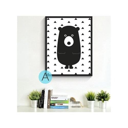 Decorative pictures poster art for kids room baby painting black white Bear Cat posters and prints Frame not include