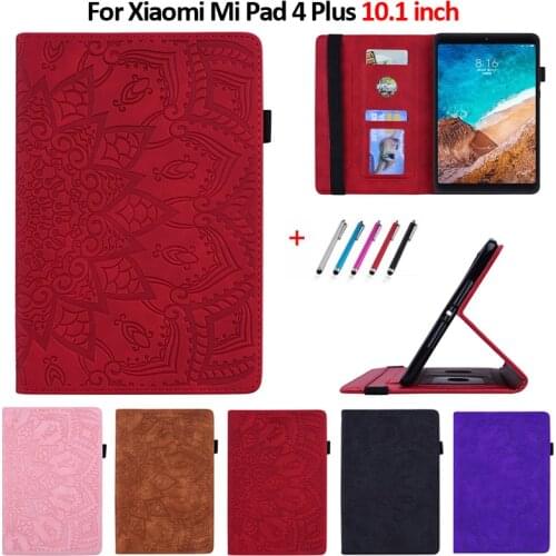 For Xiaomi Mi Pad 4 Plus 10 Cover Tablet Flower 3D Emboss PU Leather Stand Tablet For Funda Xiaomi Mi Pad 4 Plus Case 10 1 inch