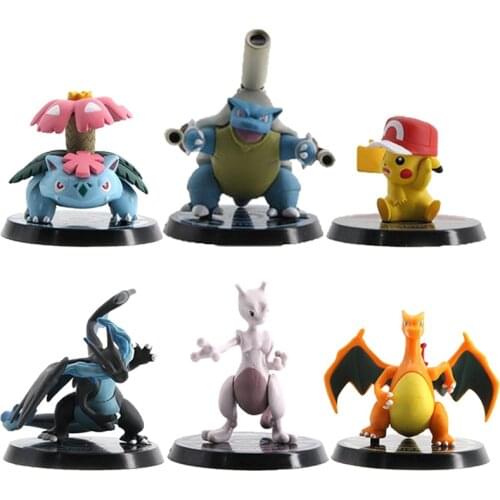 6pcs/set Pokemon Pikachu Anime Action Figures Mewtwo Charizard Venusaur Blastoise Collection Model Toys Kids Birthday Xmas Gift