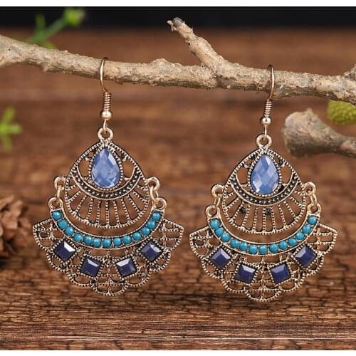 Ethnic Womens Gypsy Sector Crystal Ladies Earrings Tibetan Jewelry Retro Gold Alloy Indian Jhumka Earrings Earring