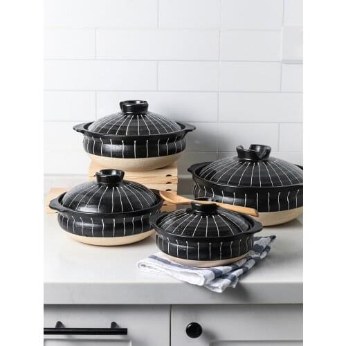 Retro Black Pottery Clay Casseroles Household Heat-resistant Saucepan Soup Hot Pot Bellied Stew Cooking Ceramic Pan