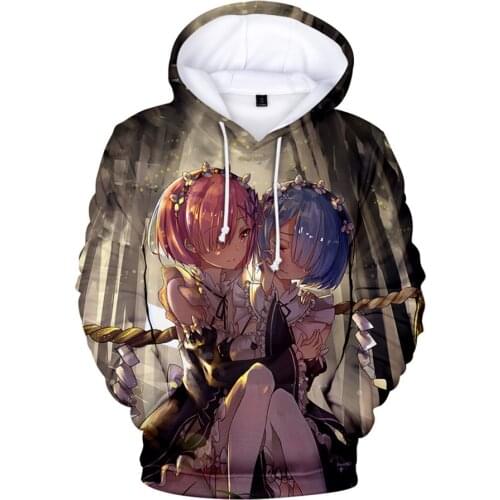 Re Zero Rem Hoodies New Twin maid Ram Pocket Hooded 3D Sexy Anime Girl Hoodie Men Women Coat Print Harajuku Pullover Sweatshirt