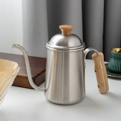 Long-mouthed coffee pot household stainless steel drip pot with wooden handle espresso pot set Nordic retro coffee utensils