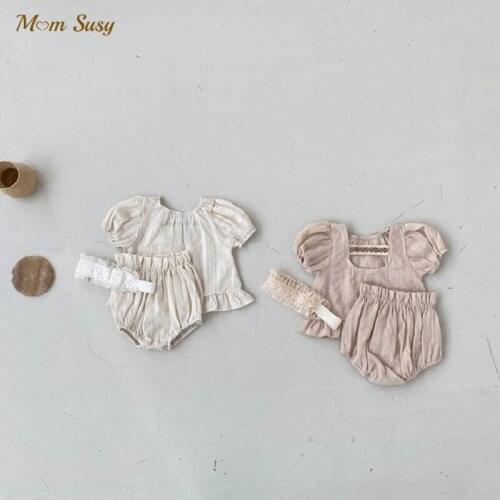 Newborn Baby Girl Boy Cotton Clothes Set Puff Sleeve Shirt Top+Shorts 2PCS Infant Toddler Tshirt+Bloomer Baby Clothes 0-2Y