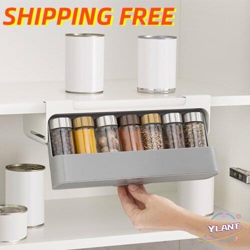 Kitchen Organizer Spice Rack Seasoning Holder Under-Shelf Drawer Hidden Spice Holder Spice Bottle Storage Kitchen Accessories