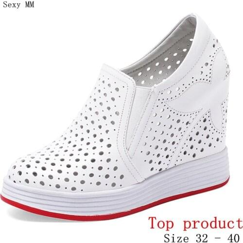 Loafers Platform Women Casual Shoes Wedges High Heels Wedge High Heel Shoes Genuine Leather Small Plus Size 32 33 - 40