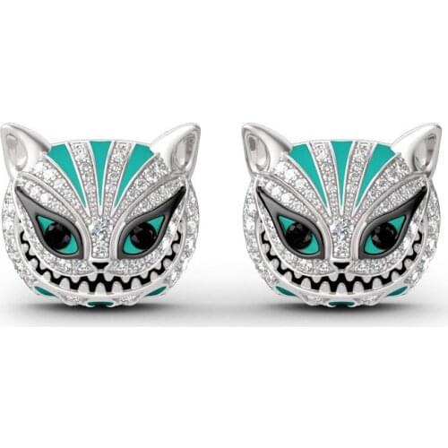Harong Small Earrings Cheshire Rhinestone Cat Stud Earring Alice Wonderland Punk Jewelry Cartoon Animal Earrings Here Women Gift