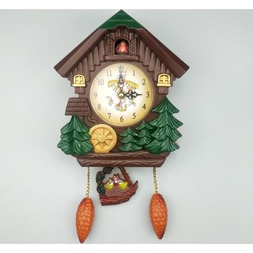 1set Cute Hanging Wall Clock Animal Bird Sing Time Bell Alarm Watch Wall Home Children Bedroom Living Room Decor