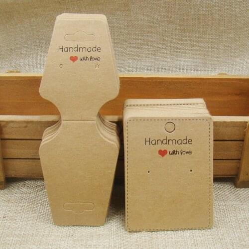 Fashion jewelry set card print handmade with love kraft/white jewelry necklace display card 100pcs +earring packing card100pcs