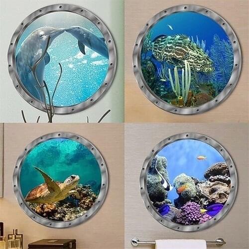 Bathroom Decals Stricker Underwater Fish Wall Stickers Waterproof Capybara Dolphin Tortoise Stickers Washing Machine Decoration