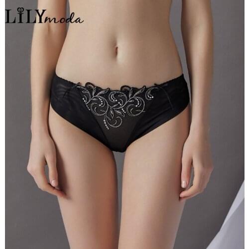 Lilymoda Women Sexy Underwear Transparent Flowers Embroidery Panties Breathable Seamless Briefs Mid Waist Ladies Female Lingerie