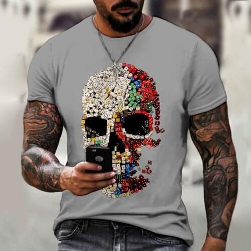 2021 new mens summer skull 3D printing boys short-sleeved T-shirt fashion casual sports breathable top oversized mens clothing