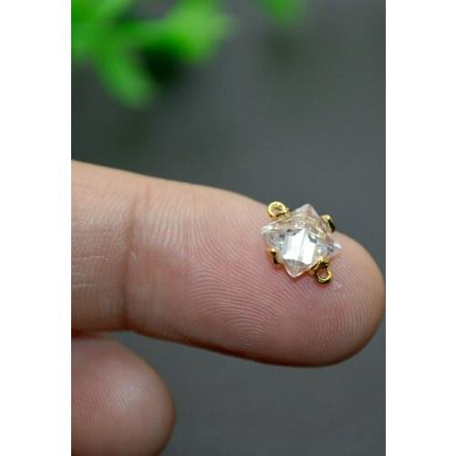 New Arrival Pocket Size Square Cubic Zircon Prong Setting Connectors Charms Gold Plating Double Circle Connection 30pcs