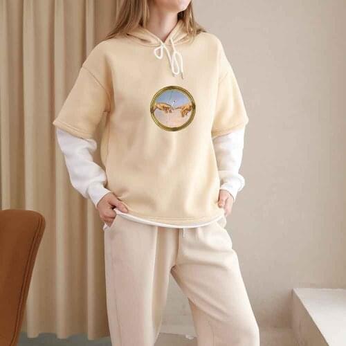 New Fashion Gesture Color Block Hoodies for Teen Girls Korean Fake Two Piece Sweatshirt Spring Autumn Harajuku Shirt Long Sleeve