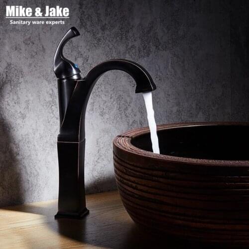 New Brass Oil Rubbed Bronze Black tall Faucet Bathroom Faucet Vanity Vessel Sinks Mixer Tap Cold And Hot black tall Tap MJ7895