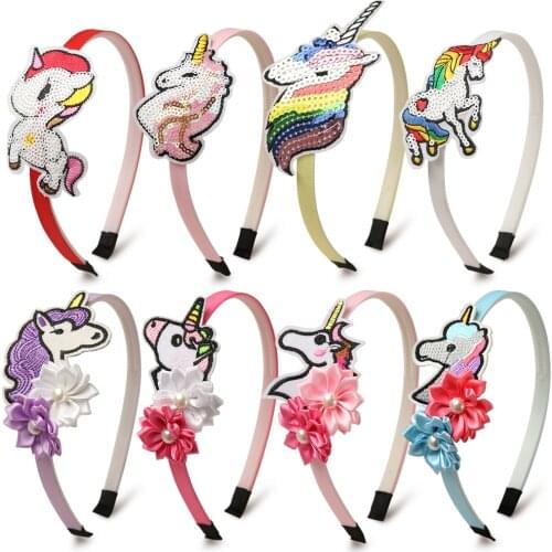 1 Piece Unicorn Headbands Cute Kids Unicorn Hair Hoop Mini Satin Flower For Children Birthday Party Girls Headwear