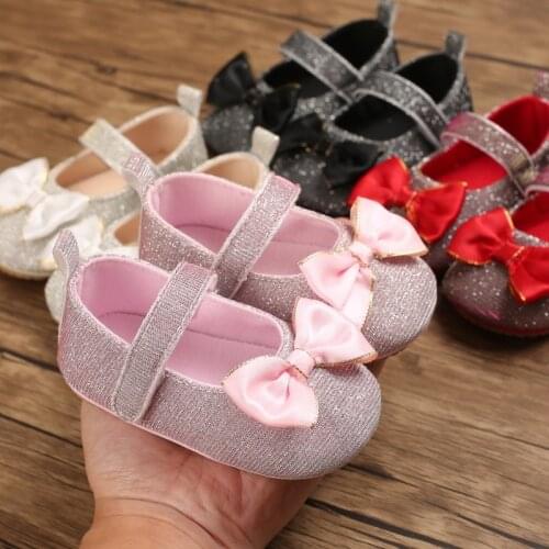 Infant Newborn Baby Girls Spring Summer Autumn Flats Glitter Bowknot Princess Dress Shoes No-Slip First Walkers 0-18M