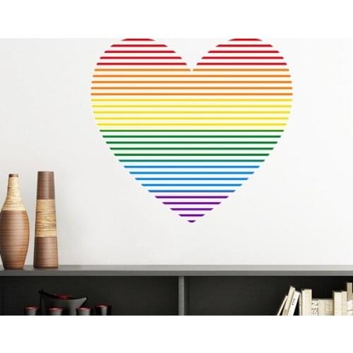 LGBT Rainbow Gay Lesbian Transgender Bisexuals Support Lined Heart Illustration Wall Sticker Art Wallpaper for Room Decal