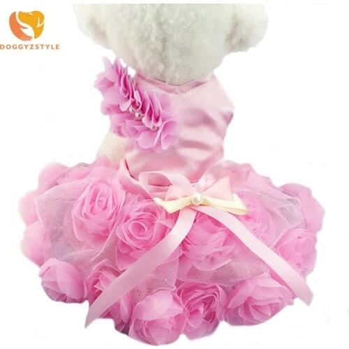 Luxury Rose Pet Dog Princess Wedding Dress Tutu Skirt Small Dog Summer Clothes Pink Purple Teddy Chihuahua DOGGYZSTYLE