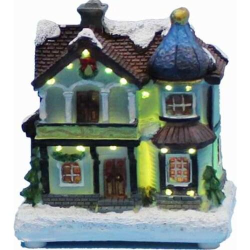 Christmas Scene House Village Building Collectible Figurines with Fiber Optic Led Light Home Holiday Sence Decoration Fireplace