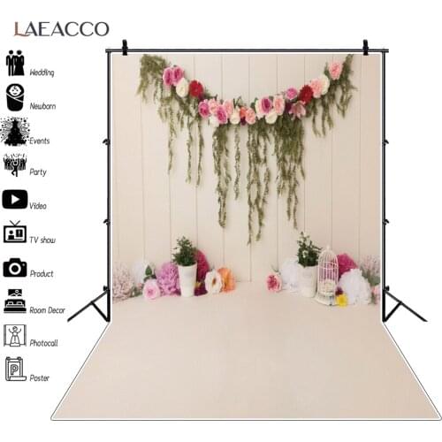Pink Wooden Board Wall Spring Flowers Baby Birthday Wedding Party Portrait Photo Background Photography Backdrop Photo Studio