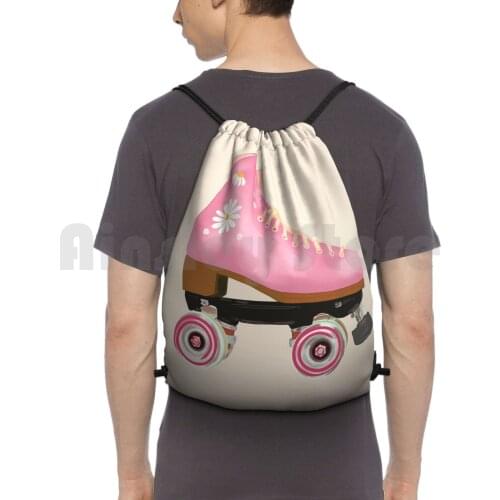 Retro Pink Pastel Roller Blade Backpack Drawstring Bags Gym Bag Waterproof Retro Vintage Roller Blade Pastel Roller Blade